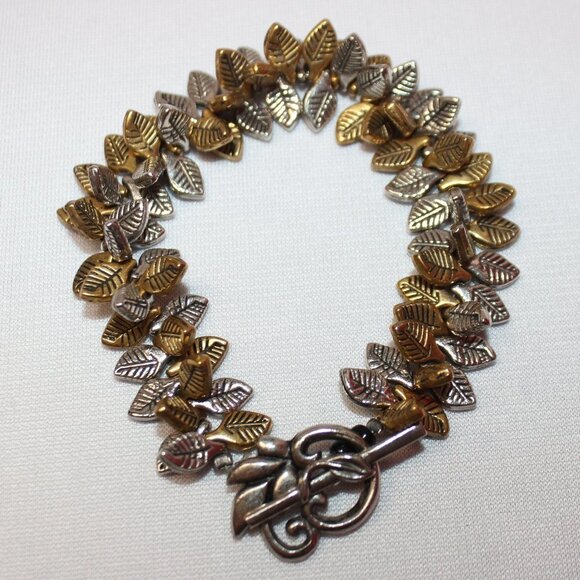 Golden and Silver Leaf Bracelet w/Beautiful Clasp - Picture 7 of 8